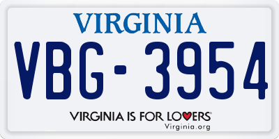 VA license plate VBG3954