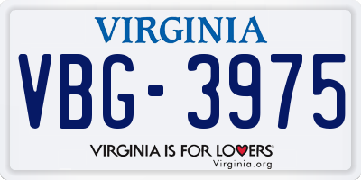 VA license plate VBG3975