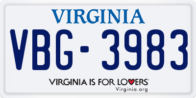 VA license plate VBG3983