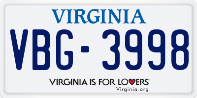 VA license plate VBG3998