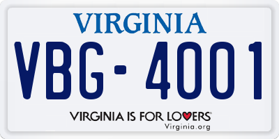 VA license plate VBG4001