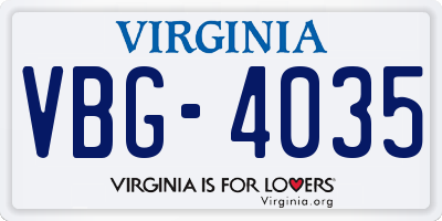 VA license plate VBG4035