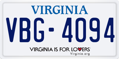 VA license plate VBG4094