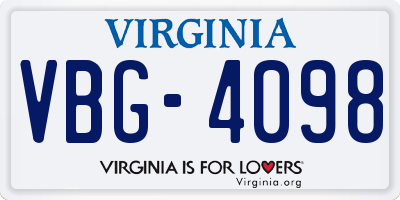 VA license plate VBG4098