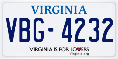 VA license plate VBG4232