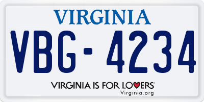 VA license plate VBG4234