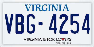 VA license plate VBG4254