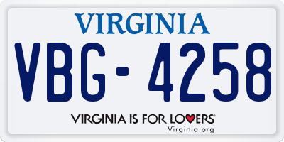 VA license plate VBG4258