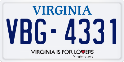 VA license plate VBG4331