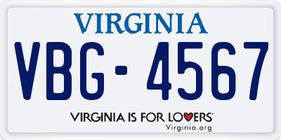 VA license plate VBG4567