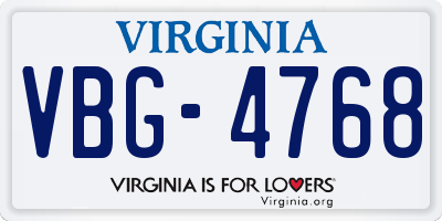 VA license plate VBG4768