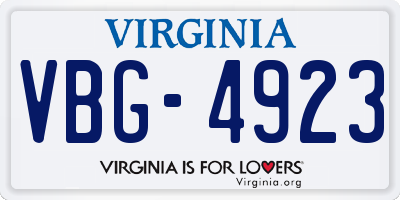 VA license plate VBG4923