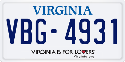 VA license plate VBG4931