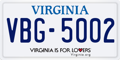 VA license plate VBG5002