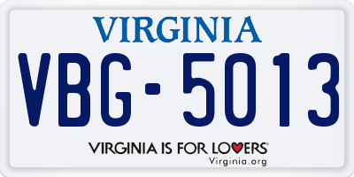 VA license plate VBG5013