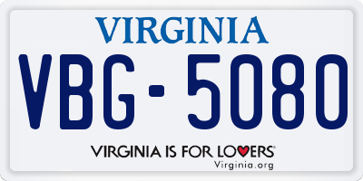 VA license plate VBG5080