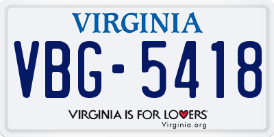VA license plate VBG5418