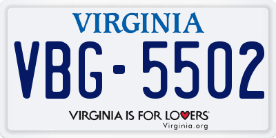 VA license plate VBG5502