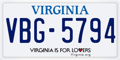 VA license plate VBG5794