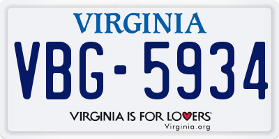 VA license plate VBG5934