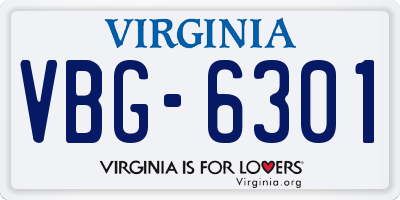 VA license plate VBG6301