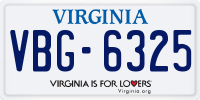 VA license plate VBG6325