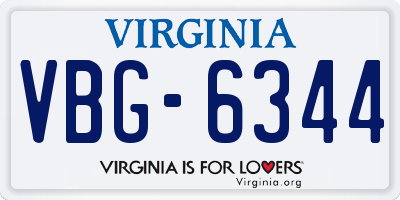VA license plate VBG6344