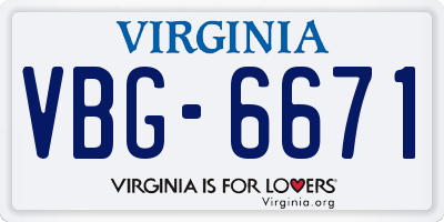VA license plate VBG6671