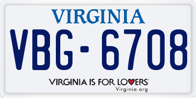 VA license plate VBG6708