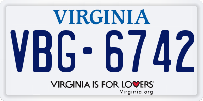 VA license plate VBG6742