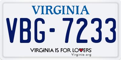 VA license plate VBG7233