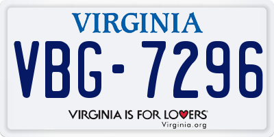 VA license plate VBG7296