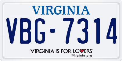 VA license plate VBG7314