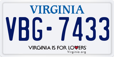 VA license plate VBG7433