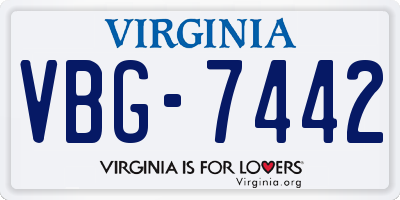 VA license plate VBG7442
