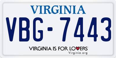 VA license plate VBG7443