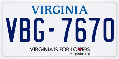 VA license plate VBG7670