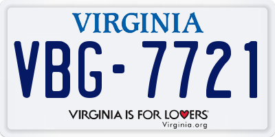 VA license plate VBG7721