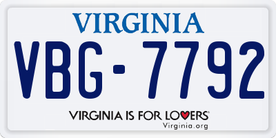 VA license plate VBG7792