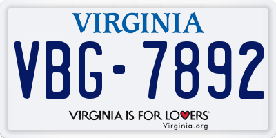 VA license plate VBG7892