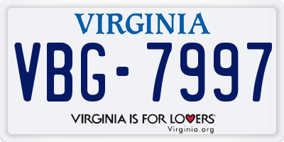 VA license plate VBG7997