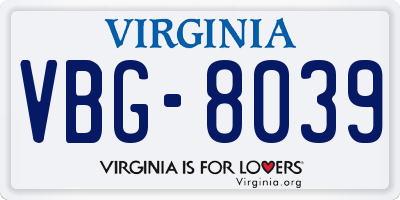 VA license plate VBG8039