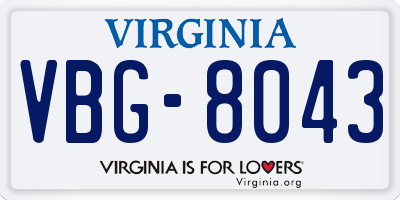 VA license plate VBG8043