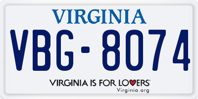 VA license plate VBG8074