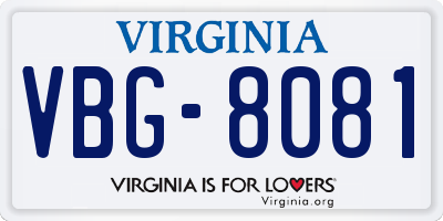 VA license plate VBG8081