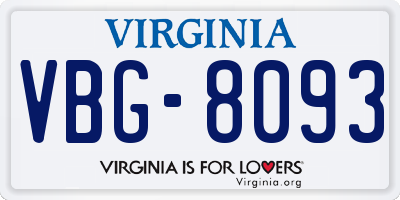 VA license plate VBG8093