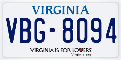 VA license plate VBG8094