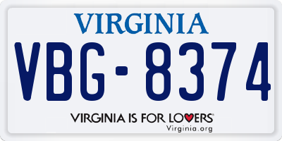 VA license plate VBG8374