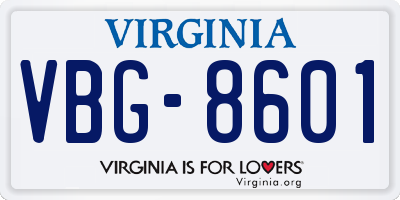 VA license plate VBG8601