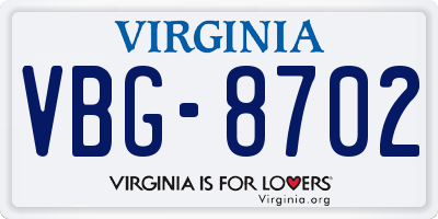 VA license plate VBG8702
